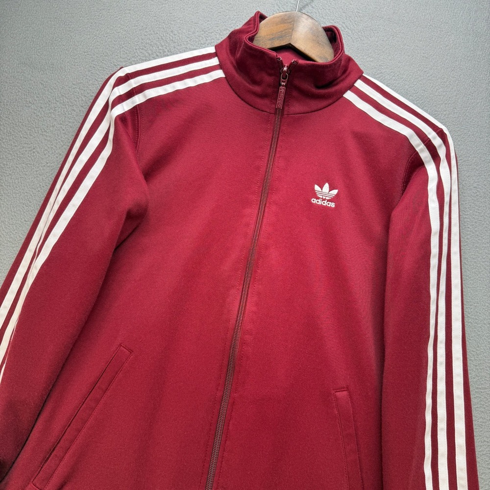 Adidas Originals Track Jacket Women XS Burgundy White Trefoil Logo Full Zip Gym